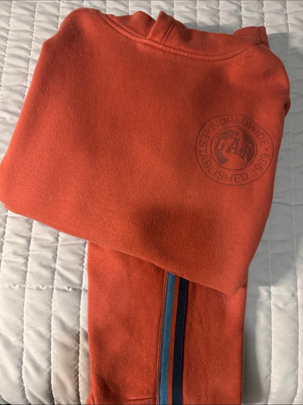 GAP Kids Orange Hoodie & Jogger Set with Blue Stripe